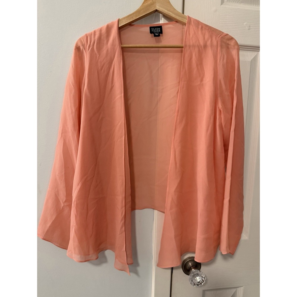 Eileen Fisher Sz S Petite 100% Silk Open Cardigan Flowy Layered Lagenlook